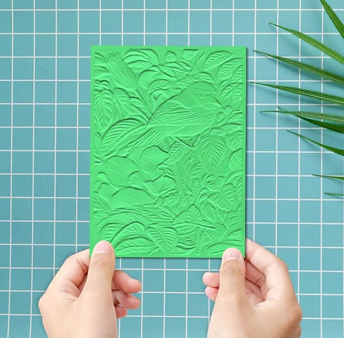 ALIBBON 3D Textured Spring Bird Background Embossing Folders for Card Making, Leaves Background Template Folders for DIY Scrapbooking Paper Craft Photo Album Decorations