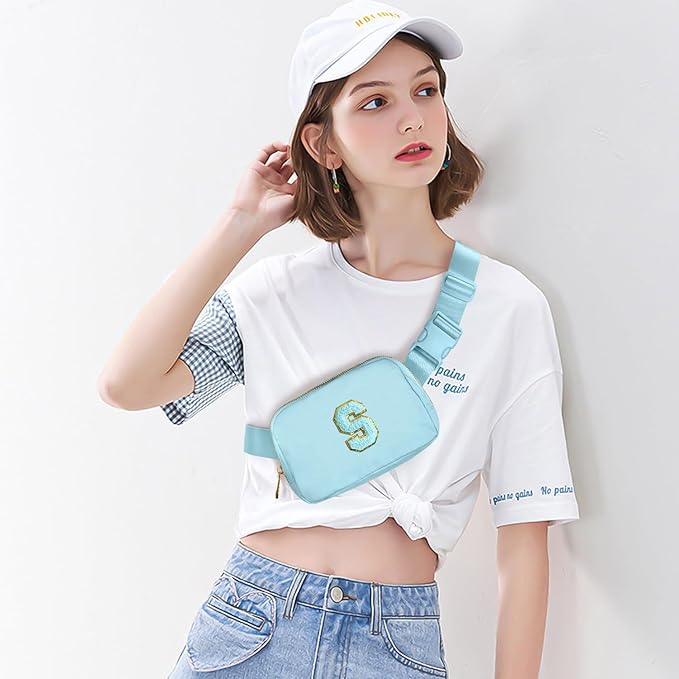 Gitus Gifts for 8 9 10 11 12 Year Old Girls Belt Bag Fanny Pack Crossbody Bags with Initial Letter Patch Cute Stuff Birthday Gifts for Teen Girls Women Personalized Trend Stuff (Icing Blue-S)