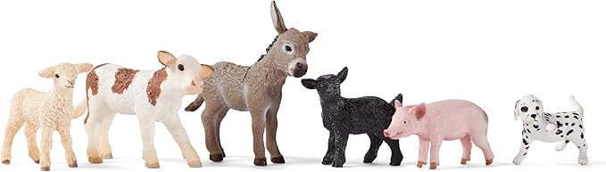 Schleich Farm World - 6 PC Baby Farm Animal Playset with Puppy, Lamb, Goat, Piglet, Calf and Donkey Toys - Realistic Barnyard Figurines - Fun Educational Figures for Kids and Toddlers Ages 3+