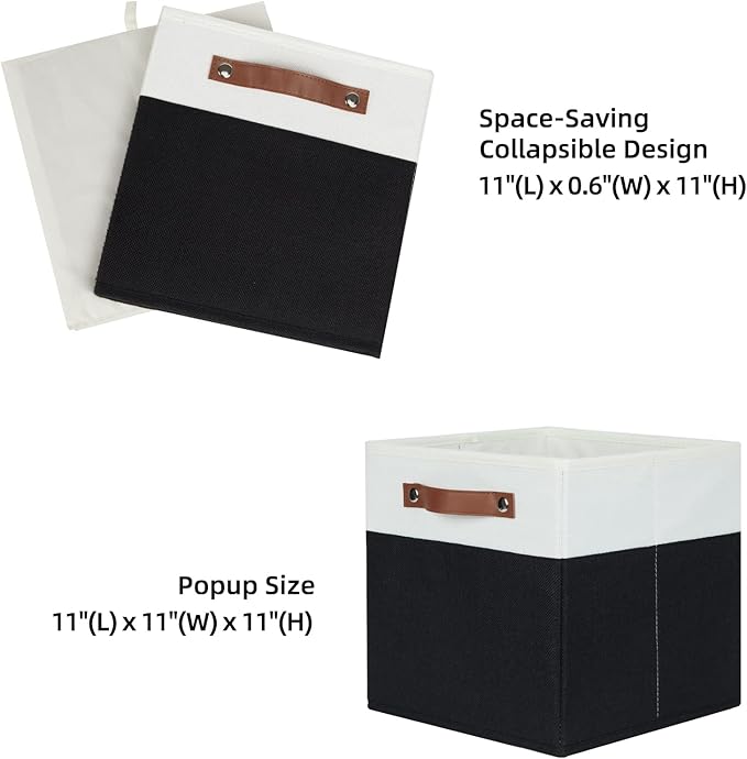 HNZIGE Cubes Storage Bins Set of 4,11 x 11 Fabric Storage Cube Baskets for Storage,Decorative Storage Bins for Shelves with Handles,Closet Clothes Baskets for Organizing Home(Black White)