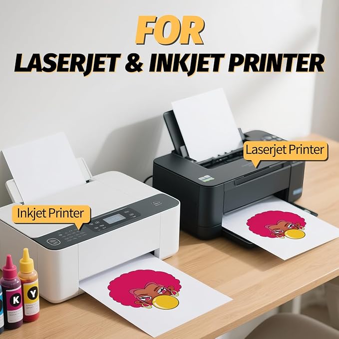 Lovein Pinkie Iron on Heat Transfer Paper for T Shirts (20 Sheets, 8.5x11'', Light Plus) Printable Heat Transfer Vinyl for Laserjet & Inkjet Printer Iron on Transfers Paper for Light Fabric (PK-L3-20)