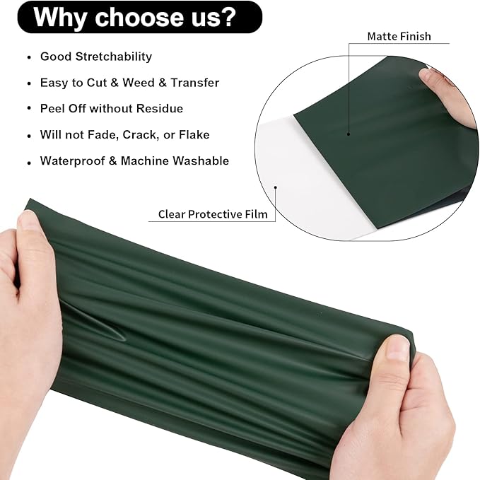 VINYL FROG Heat Transfer Vinyl Roll HTV Vinyl - 12" x5ft Dark Green Iron on Vinyl for T-Shirts, Heat Press Vinyl for DIY Craft Designs (Dark Green)