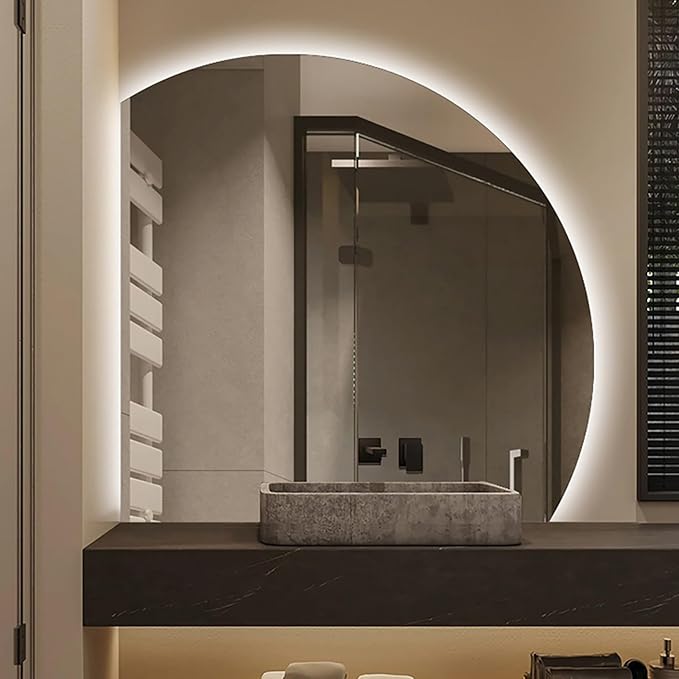Bathroom Wall Mounted Mirror, LED Illuminated Vanity Mirror with Demister Pad, Mirror for Wall Decor Mirror with Anti-Fog, Dimmable Light Function, Touch Switch (Color : Left Cut, Size : 31.5