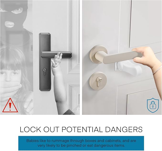 Child Proof Door Lever Lock - 2 Pack - Door Locks for Kids Safety - Door Knob Child Proof - Baby Proofing 3M Adhesive - Door Handle Child Proof - Baby Safety Locks for Toddlers - White