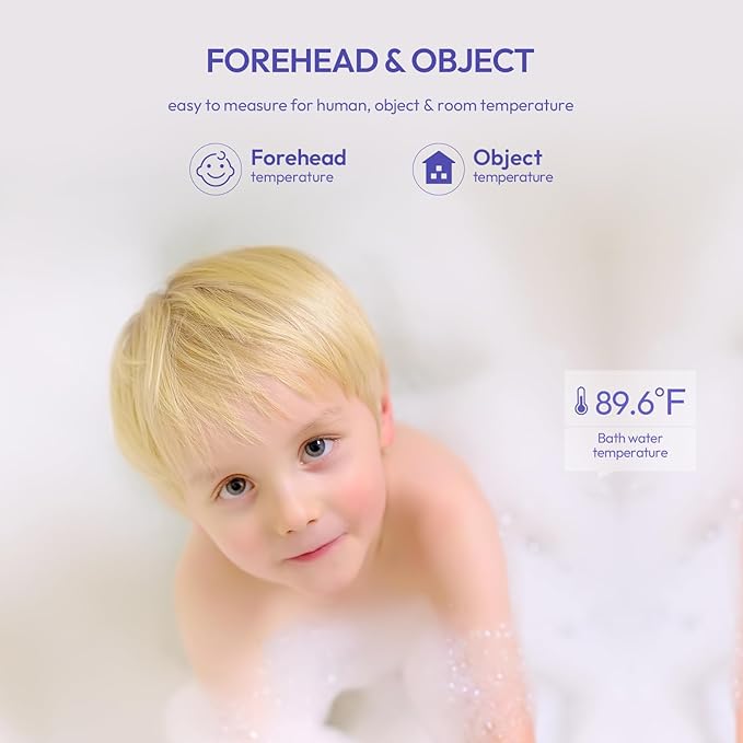 Forehead Thermometer for Adults, Kids & Babies, No-Touch Digital Thermometer with LCD Backlight Display, Fever Alarm and 1s Instant Reading - Purple