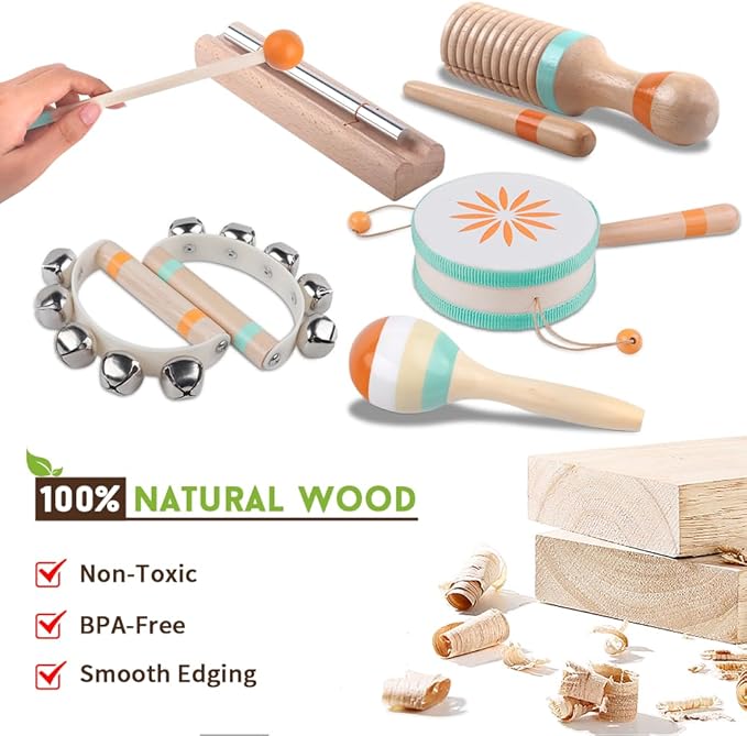 Toddlers Musical Instruments-Baby Montessori Wooden Musical Toys for Toddlers 1-3 Year Old,Kids Percussion Instruments Toy for Preschool Kids,Christmas Birthday Gift for Baby Boys Girls