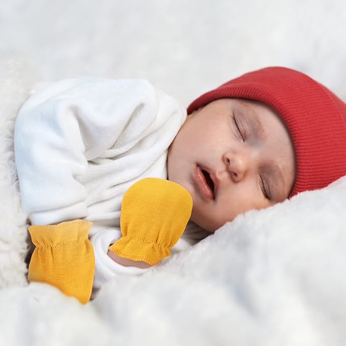 Newborn Baby Mittens No Scratch Cotton Elastic Wrist Gloves Infant Toddler Mittens for Baby Boy Girl 0-6 Months