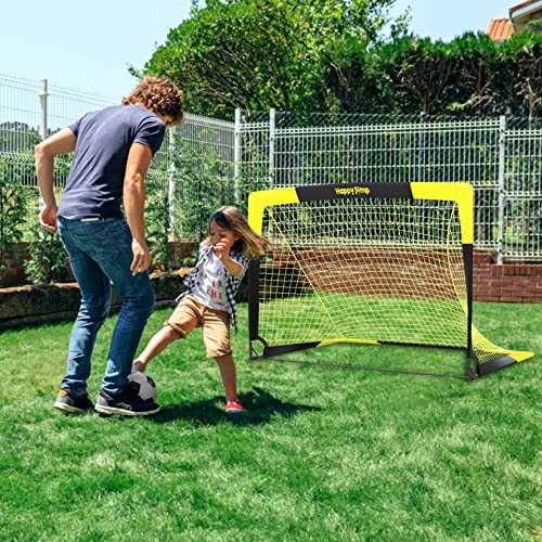 Happy Jump 7x5 FT & 5x3.6 FT Portable Soccer Goal for Youth Players Ages 6–14, Large-Frame Design Built for Long-Term Development, Easy Setup for Backyard, Park or School Training - style: Black Yellow-7x5 FT