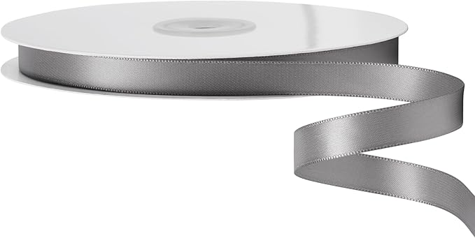 LIUYAXI Silver Double Faced Satin Ribbon, 3/8" X Continuous 25 Yards, Ribbons Perfect for Gift Wrapping Bows Bouquet Wedding Decor DIY Craft and More