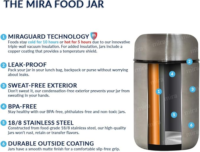 MIRA 9oz Insulated Food Jar Thermo for Hot Food & Soup, Compact Stainless Steel Vacuum Lunch Container - Lilac