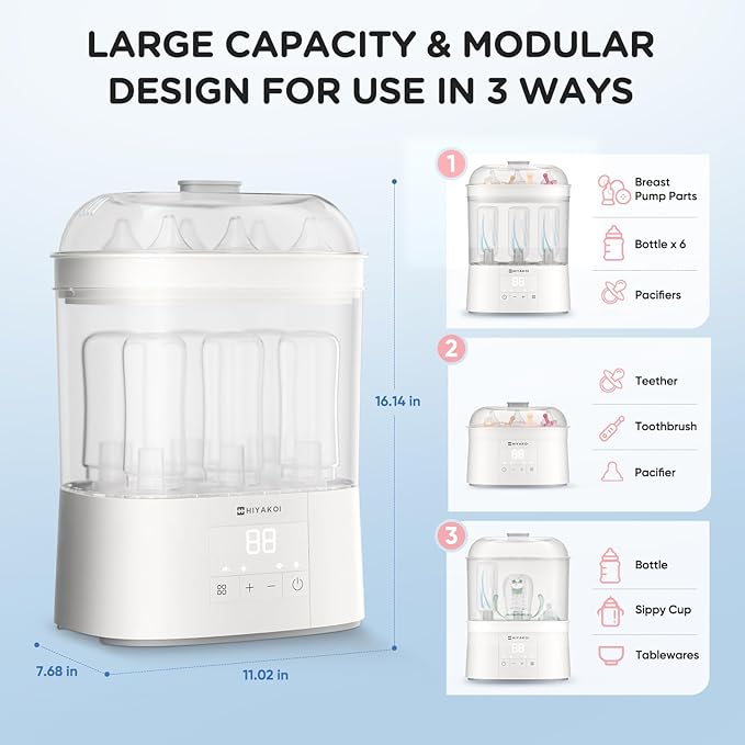Bottle Sterilizer and Dryer, HIYAKOI Electric Steam Baby Bottle Sterilizer and Dryer, All-in-One Sterilizer 2 Layers Large for Baby Bottles, Parts & Other Newborn Essentials - HEPA Filtration