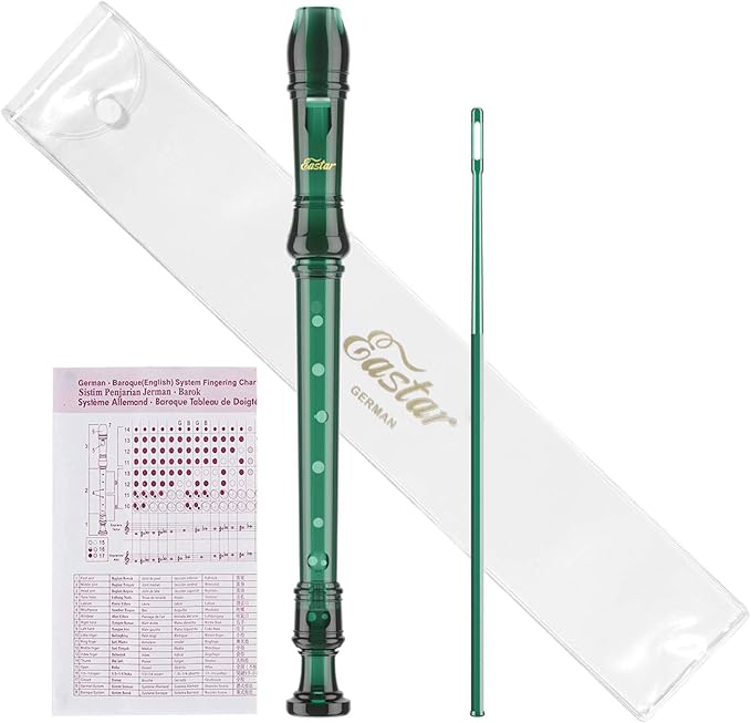 Eastar Soprano Recorder Instrument for Kids Students Beginners, German fingering C Key with Cleaning Kit, Storage Bag, Fingering Chart, ERS-1GG, Dark Green, School-Approved