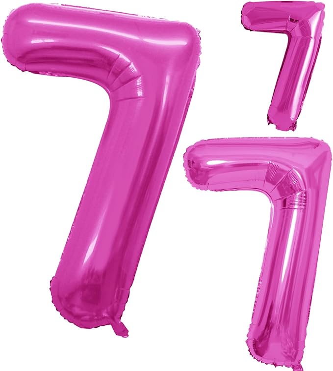 GOER Pink Foil Balloons Number 7,Huge Number Balloons for 7th 77th Birthday Party Supplies Anniversary Decorations(3 pcs,42 inch,32 inc,16inch)