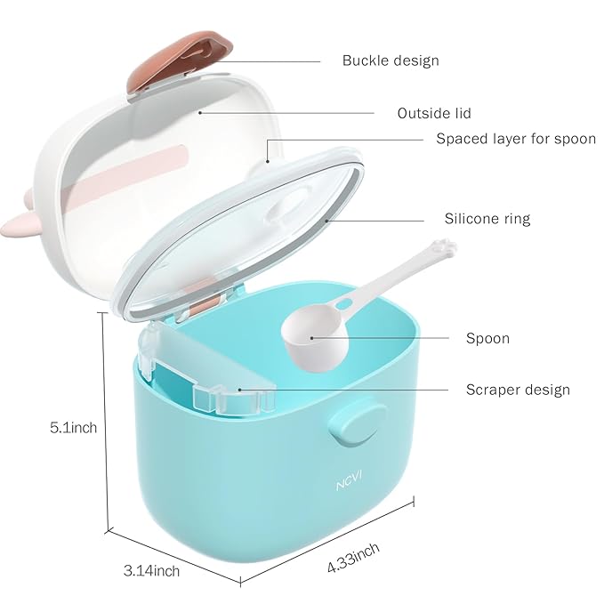 NCVI Baby Formula Dispenser On The Go, Formula Container To Go, Formula Holder for Travel, Outdoor Picnic with Baby Infant, Portable Container for Milk Powder, Snacks, Candy, Fruits (Green)