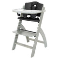 Abiie Beyond Junior Wooden High Chair with Tray - Adjustable and Convertible High Chair for Babies and Toddlers - 6 Months to 250 Lb - Water Resistant - Misty Grey Wood with Black Pearl Cushion