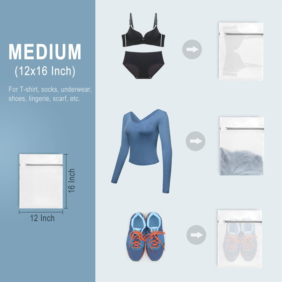 Muchfun 3Pcs Durable Fine Mesh Laundry Bags for Delicates 12 x 16 Inches (3, Medium)