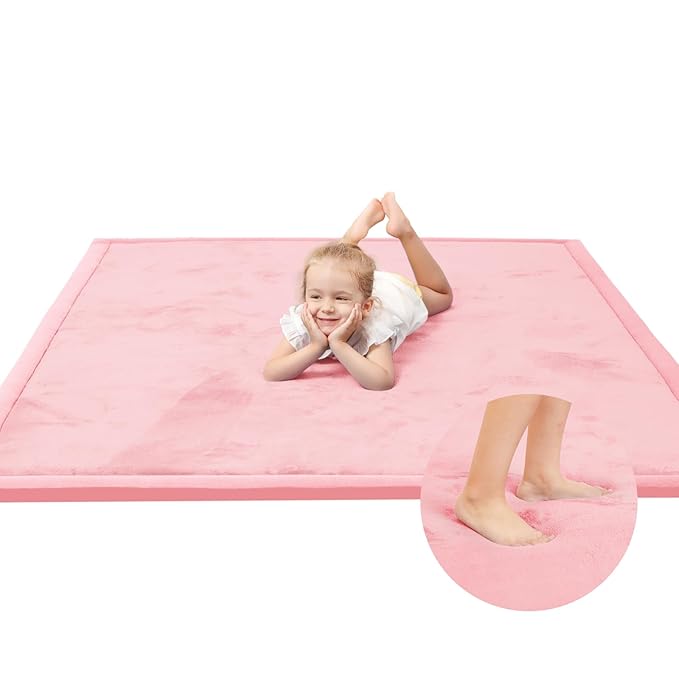 Baby Play Mat for Floor,1.3" Thick Memory Foam Tummy Time Mat for Toddlers,Infants,Kids,Water-Repellent Soft Nursery Rug,Extra Large Non Slip for Crawling&Yoga,Tatami Style for Living Room(Pink)