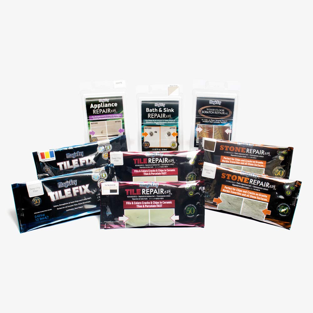 MagicEzy Tile Repair Kit: Porcelain Repair Kit - Ceramic Tile Repair Kit - Mix and Match Colors - Acrylic, Stone, Fiberglass - Wall Touch Up (Red)