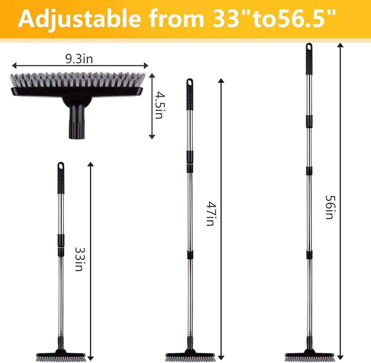 ITTAHO 2 Pack Grout Brush with Long Handle, Swivel Cleaning Grout Line Scrubber - Extendable Durable Handle Grout Cleaner Brush for Bathroom,Tile,Baseboard,Walk in Shower,Corner & Narrow Space (Black)