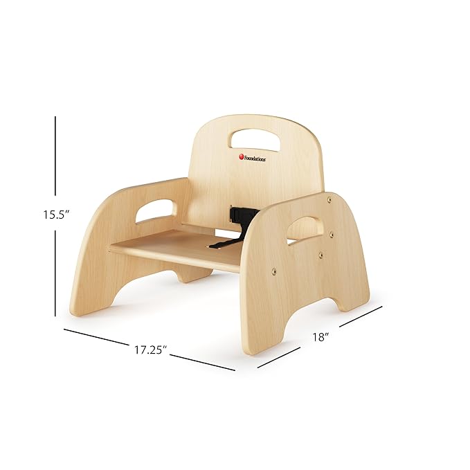 Foundations Simple Sitter Low Wood Feeding Chairs Multipack, Wide No-Tip Base, Adjustable Safety Harness, Stackable Wood Toddler Chairs with Food Service Grade Finish, 2 Pack (5 inch)