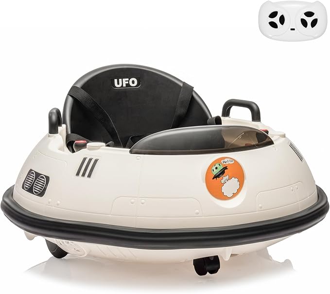 12V Electric Ride on Bumper Car for Toddlers, Kids Bumper Car with Remote Control, 360 Degree Spin, LED Lights, Dual Joysticks, Safety Belt for 18+ Months Kids, White