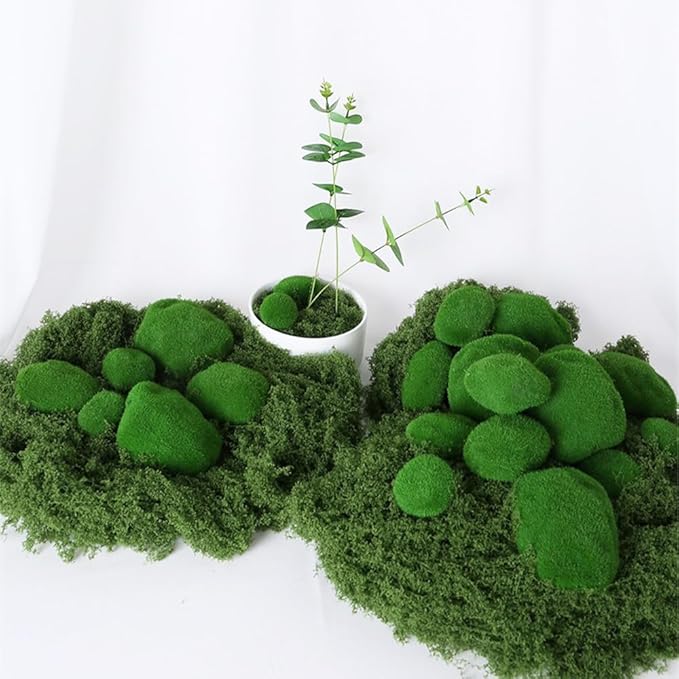 6 PCS Artificial Moss Rocks Decorative, Green Moss Balls,Moss Stones, Green Moss Covered Stones, Fake Moss Decor for Floral Arrangements, Fairy Gardens and Crafting