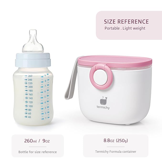 Termichy Baby Formula Dispenser, Portable Milk Powder Dispenser Container with Carry Handle and Scoop for Travel Outdoor Activities with Baby Infant, 8.8OZ, 0.55LB, 250g,500ml (Baby Pink)