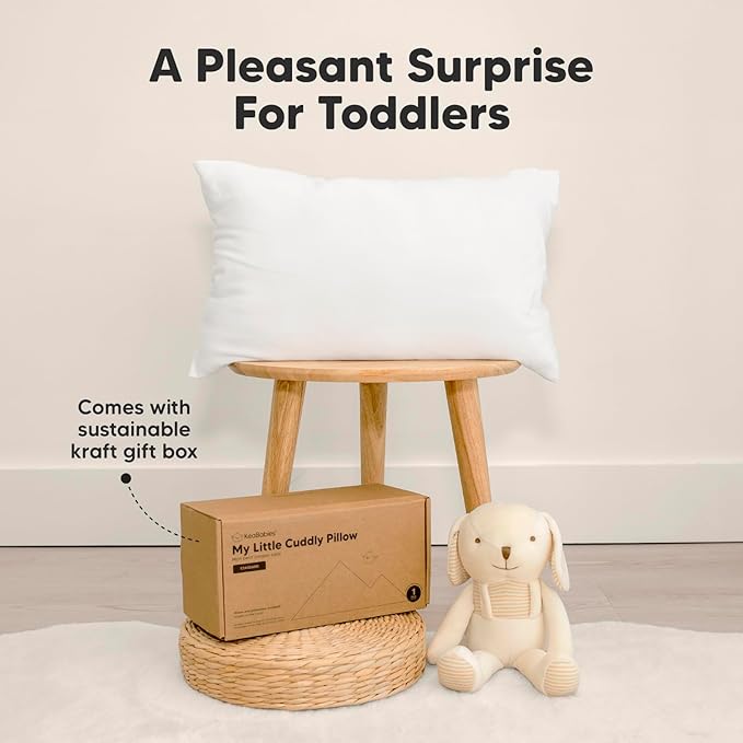 Toddler Pillow with Pillowcase - 13x18 My Little Cuddly Pillow, Viscose Derived From Bamboo Nursery Toddler Pillows for Sleeping,Kids Pillow,Small Travel Pillows,Mini Toddler Bed Pillow (Soft White)