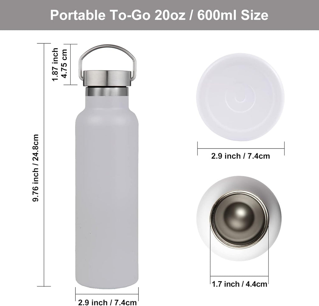 Neihepal 20 oz Insulated Water Bottles Bulk 2 Pack,Stainless Steel Double Wall Sport Bottle with Lid of Handle,Metal Reusable Thermoses Flask for School,Cyclists,Hikers,Gift (Mix,Set of 2)