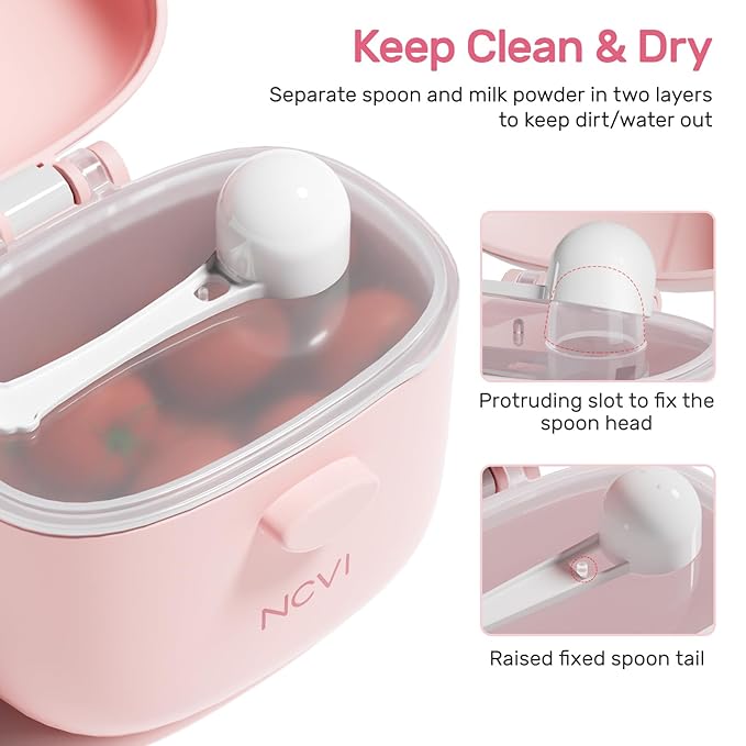 NCVI Baby Formula Dispenser On The Go, Formula Container To Go, Formula Holder for Travel, Outdoor Picnic with Baby Infant, Portable Container for Milk Powder, Snacks, Candy, Fruits (Pink)