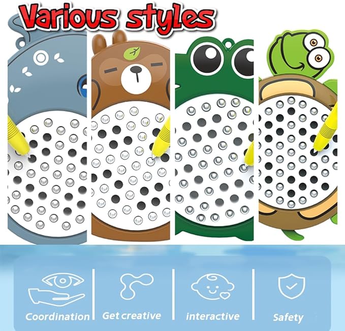 1PCSTurtle Magnetic Drawing Board for Kids & Toddlers with Beads and Magnet Stylus Pen - Magnetic Travel Toy for Airplane & Car Ride Activities for Kids