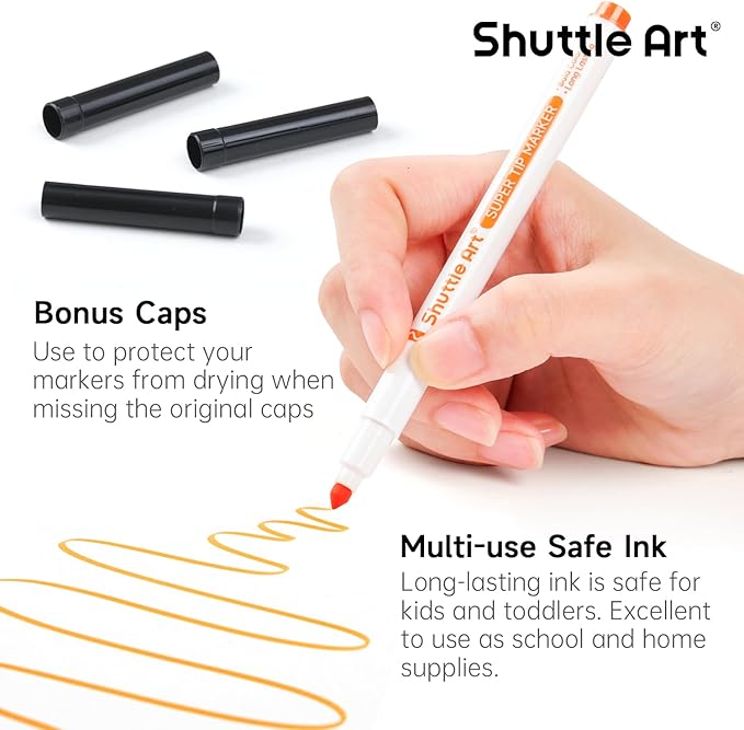Shuttle Art 312 Pack Washable Super Tips Markers, 12 Assorted Colors Conical Tip Large Markers Bulk with a Box, Bonus Caps, Home Classroom School Supplies for Toddlers Kids Adults Students Teachers