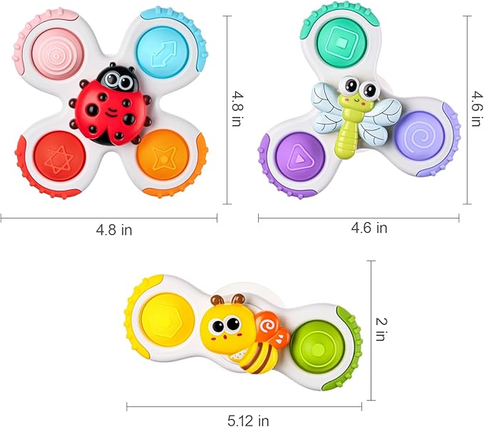 ALASOU 3PCS Pop Suction Cup Spinner Toys for 1 Year Old Boy Girl|Novelty Spinning Tops Toddler Toys Age 1-2|Sensory Baby Bath Toy for Toddlers 1-3|12 18 Months Boy Birthday Gift for Infant