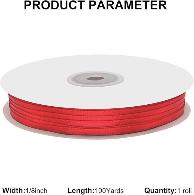 1/8" X 100 Yards Red Satin Thin Ribbon Solid Color Double Faced Ribbons Perfect for Crafts Wedding Decor Bow Making Arts Sewing and More