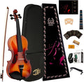 Rhythm Violin Set for Beginners,Acoustic Violins Starter Kit Package for Student,Beginners Fiddle with Hard Case, Rosin, Shoulder Rest, Bow, and Extra Strings (NATURAL, Full)