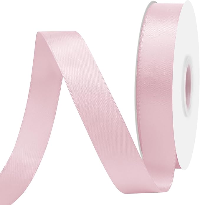 Lt Pink Satin Ribbon 7/8" X 50 Yards Solid Color Double Faced Ribbons Perfect for Crafts Wedding Decor Bow Making Arts Sewing and More