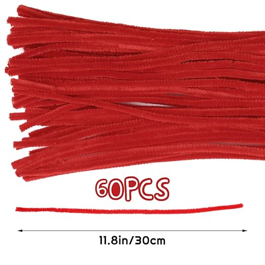 60 PCS Red Pipe Cleaners,Pipe Cleaners Chenille Stem,Pipe Cleaners Bulk,Art Pipe Cleaners for Creative Home Decoration Supplies and Crafts Project