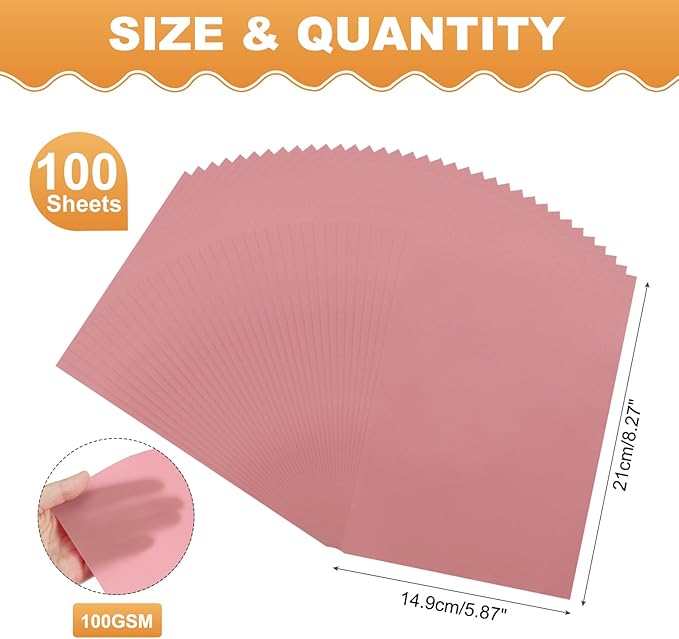 MECCANIXITY 100 Sheet Colored Vellum Paper 5.9" x 8.3", 100gsm Translucent Printable Vellum Sheets for Printing Wedding Invitations Inkjet Laser Printer, Pink