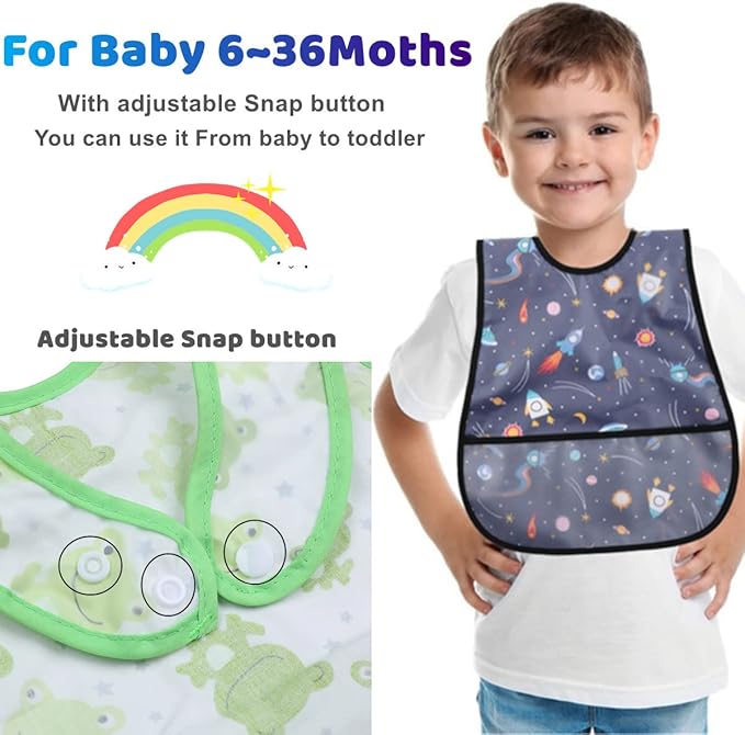 Baby bibs Waterproof Toddler bib - Feeding bib with Pocket for Infant Boy Girl Washable 6-36M
