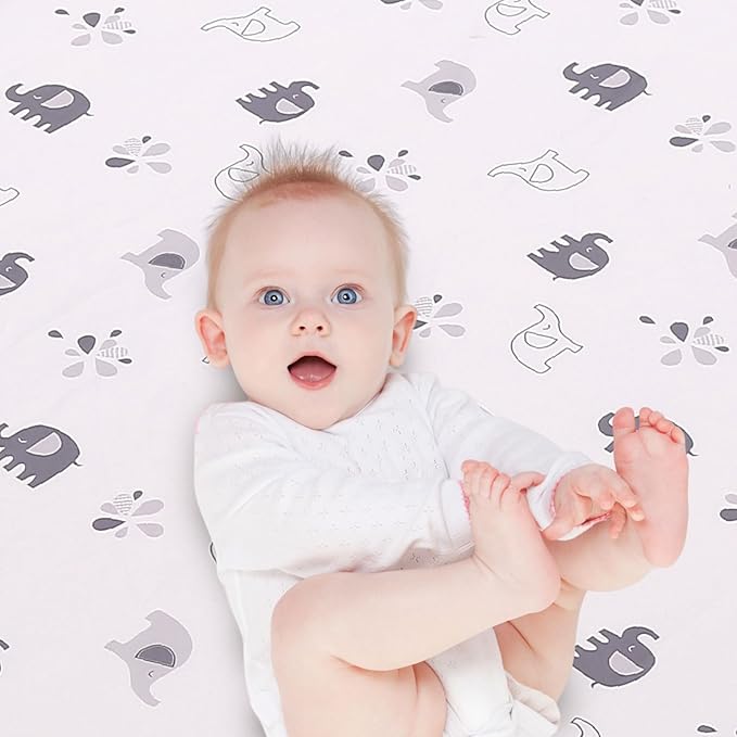 Wowelife Mini Crib Bedding Set for Boys, Premium 3-Piece Elephant Baby Bedding Set Elephant, Baby Nursery Comforter Bed Set with Crib Comforter, Skirt and Sheet, Gray