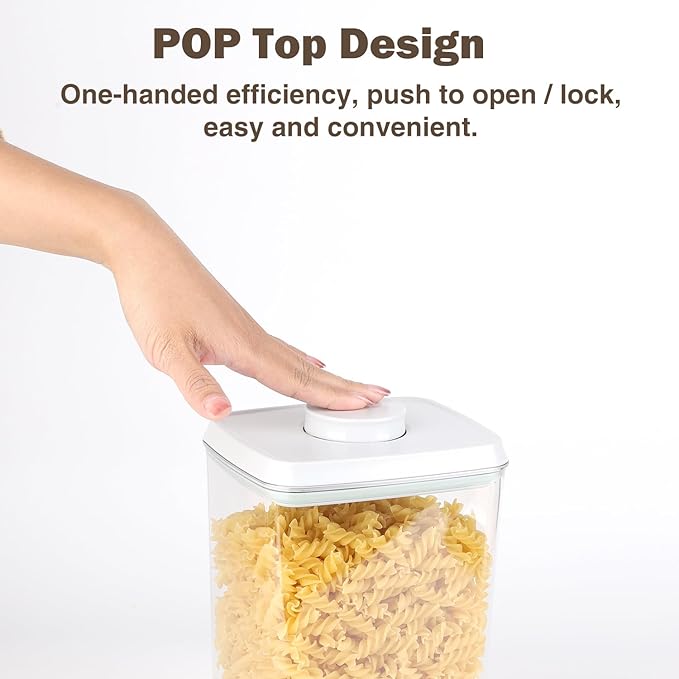Pop Airtight Food Storage Containers Set with Lids, Large 4.2Qt/4L Food Containers with Scoop, Kitchen Pantry Organization and Storage, BPA Free Stackable Cereal Container (2 * 4.2Qt)