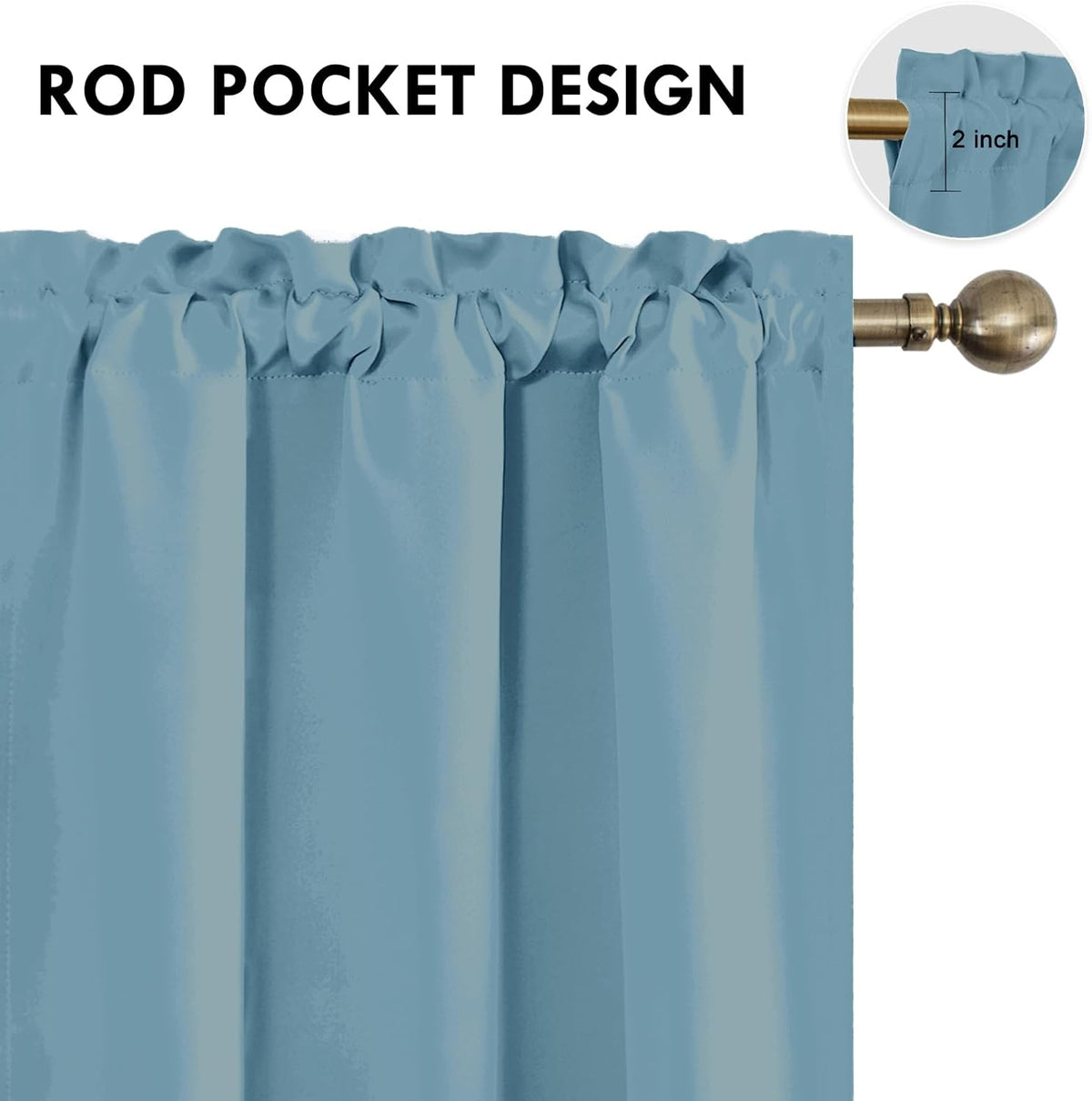 DWCN Blackout Curtains for Living Room Thermal Insulated, Energy Saving & Noise Reducing Bedroom Curtains, Stone Blue, W 42x L 36 Inch, Set of 2 Rod Pocket Curtain Panels