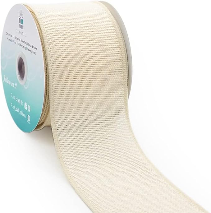 CT CRAFT LLC Ivory Canvas Wired Ribbon 2.5 Inch x 10 Yards for Christmas Home Decor Tree Topper Bow Gift Wrapping DIY Crafts Wreath Garland Easter Holiday