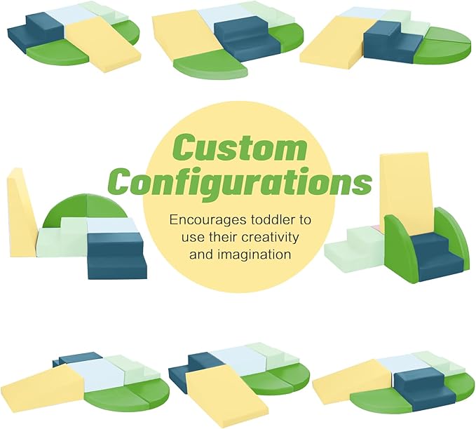 6-Piece Soft PU Leather Toddlers Climbing Toys, Baby Foam Climbing Blocks for Toddlers 3, Foam Play Gym Climbing Structures, Indoor Climb and Crawl Activity Play Set (Light Blue and Green)