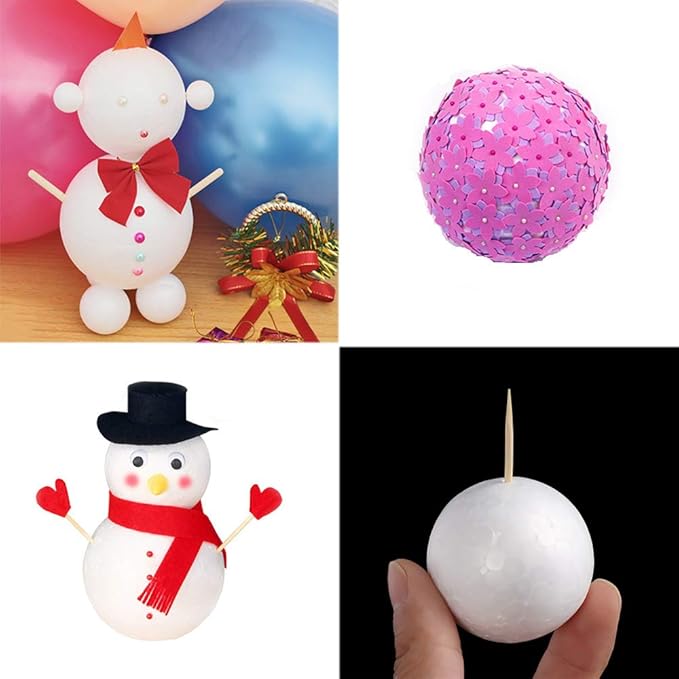 hesmartly 100 Pack 1 Inch Craft Foam Balls,White Polystyrene Smooth Round Balls and 2 Pieces Painting Brushes for DIY Projects Arts and Crafts Supplies