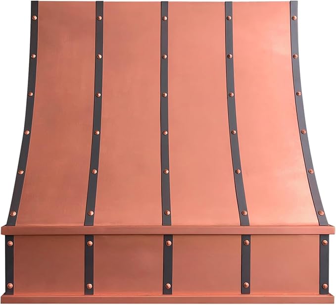 CT Copper Tailor Sloped Copper Vent Hood Wall Mount,60'' W,36''H,1260 CFM Exhaust Fan,Stainless Steel Vent,LED Light,Dishwasher-Safe Baffle Filters,VH8TR1