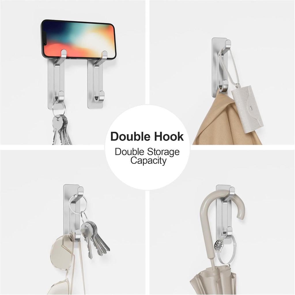 pickpiff Wall Hooks for Coat and Towel: 13LB Adhesive Door Hanger Stick on, Silver 4 Pack