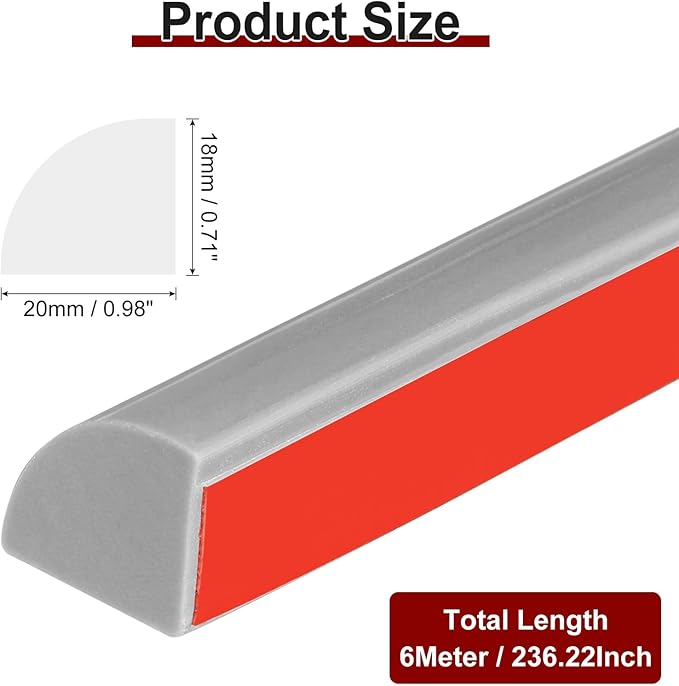 uxcell 236 Inch Flexible Quarter Round Molding Silicone Peel and Stick Trim Self Adhesive Shower Water Barrier for Corner Decor Bathroom Kitchen, Gray