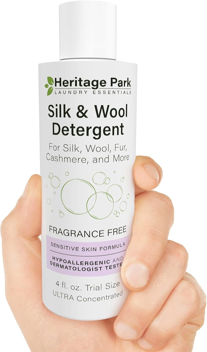 Heritage Park Silk & Wool Fragrance Free, Hypoallergenic, pH-Neutral Laundry Detergent - Dermatologist-tested, Sensitive Skin-Friendly, Enzymes-Free, Ultra Concentrated (4 Fl Oz)
