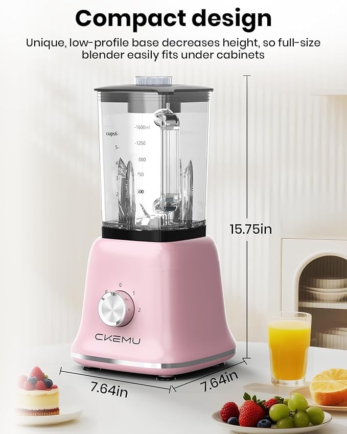 Professional Blender For Smoothies, 58 Oz Glass Jar, Glass Blender Including Puree & Crush Ice Functions, 750 Watts, B02 (Macaroon Pink)